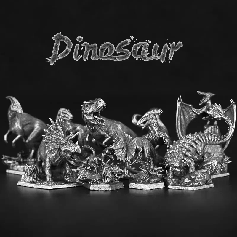 

New Metal Dinosaur Figurines Model – T-Rex Dilophosaurus Eoraptor Troodon | Desktop Ornament, Car Interior Decor, Chess Ornament