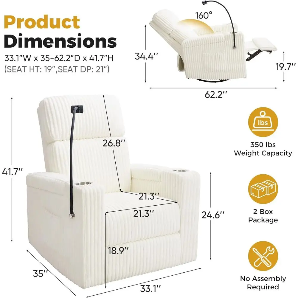 Power Swivel Rocker Recliner Chair, Nurry Glider Rocking Chair or Adults with Pe Holder and US& Type-C Ports, Comy Corduroy Recl
