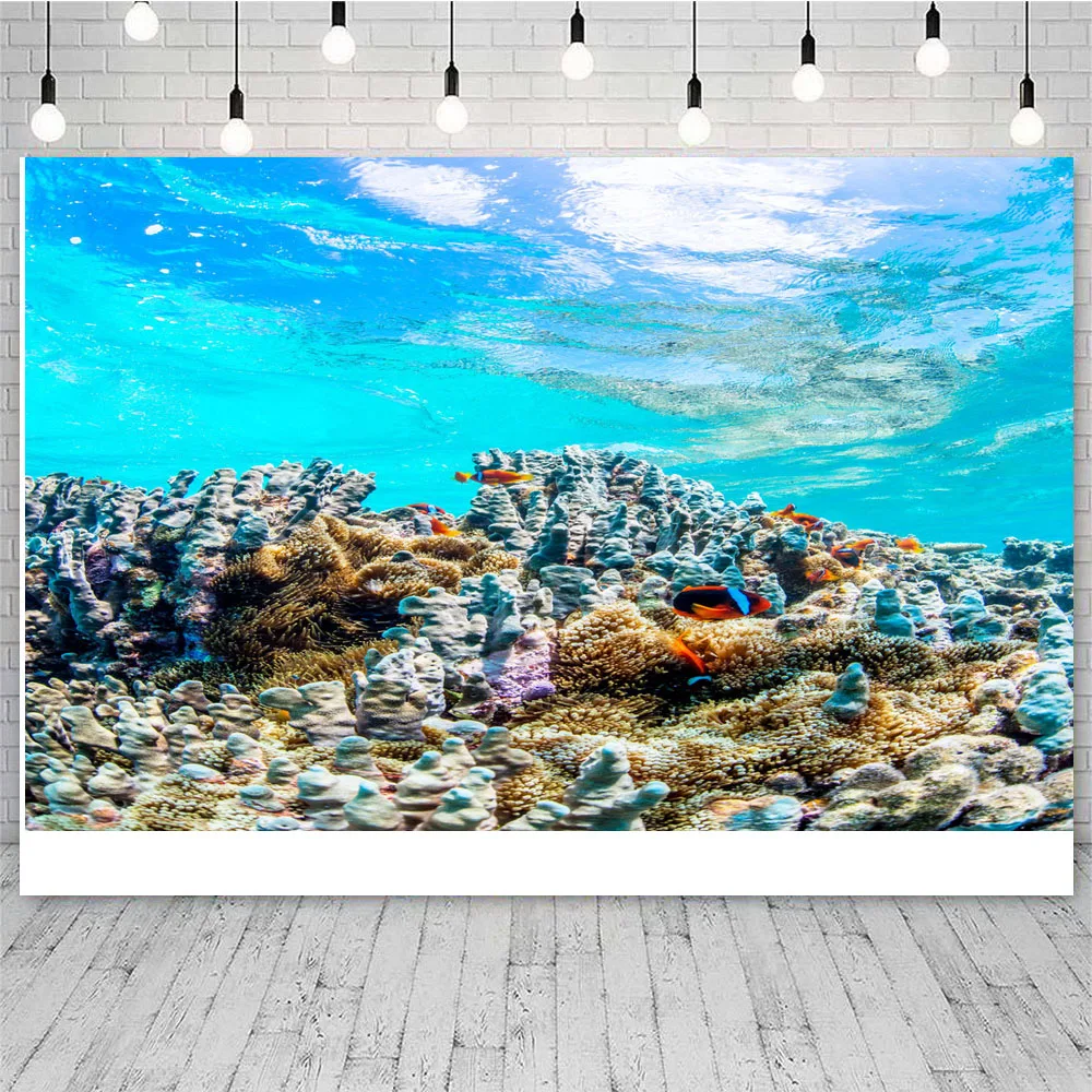 Telón de fondo bajo el mar, Fondo de fotografía con temática oceánica, peces de Coral, mundo submarino, arrecife de Atoll, fiesta de verano, Baby Shower