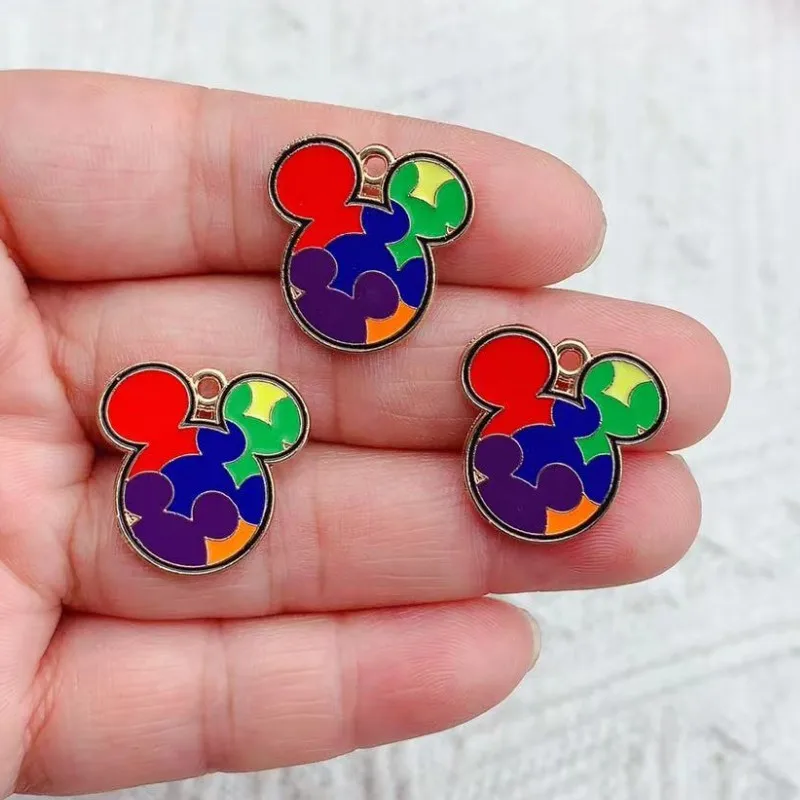 10pcs Autism Theme Enamel Charms Mickey Mouse Alloy Pendants For DIY Necklace Bracelet Earrings Keychain