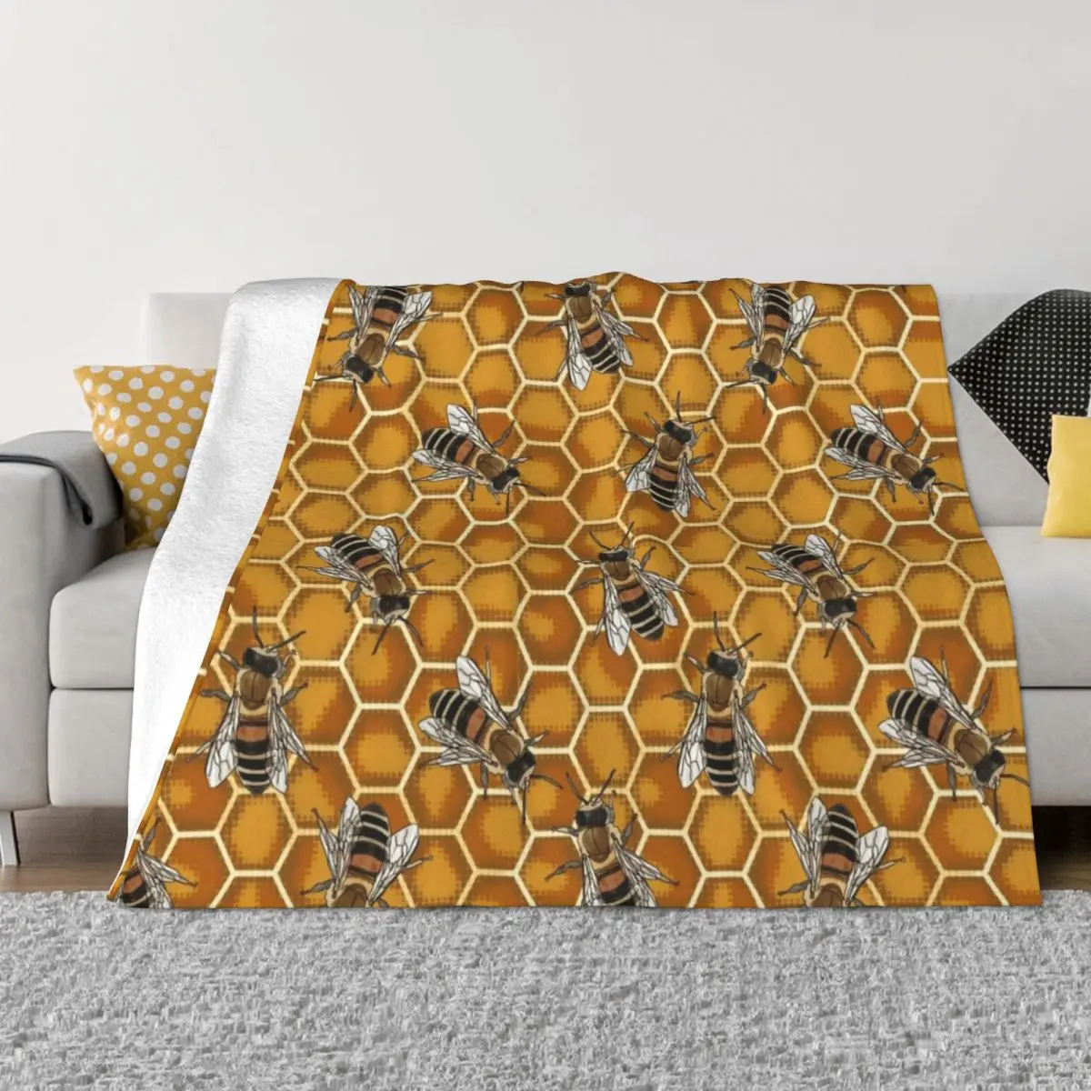 Busy Bees at the Honeycomb Beehive Throw Blanket Decorative Blankets Sleeping Bag Blanket Blanket For Baby Summer Blanket