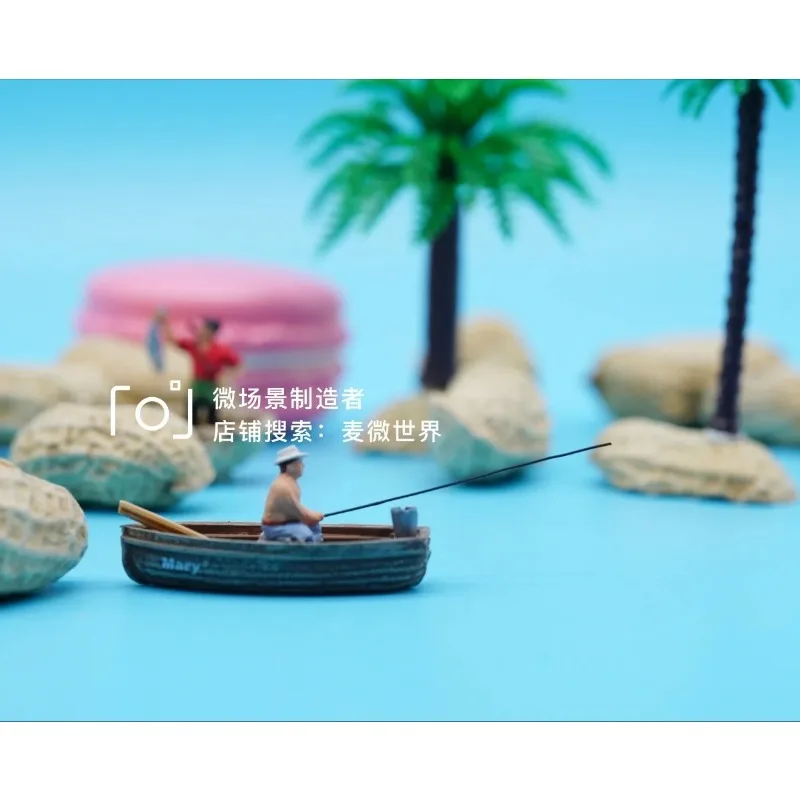 로잉 고무 보트 앵글러 1/87 미니어처 액션 피규어 모델 미니어처 매크로 장면 미니 소품 수족관 장식 피규어 장난감
