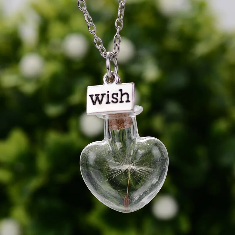 Natural Dandelion Seeds In Drift Bottle Pendant Necklaces Women Girls Wish Charms Choker Jewelry Wedding Party Gift