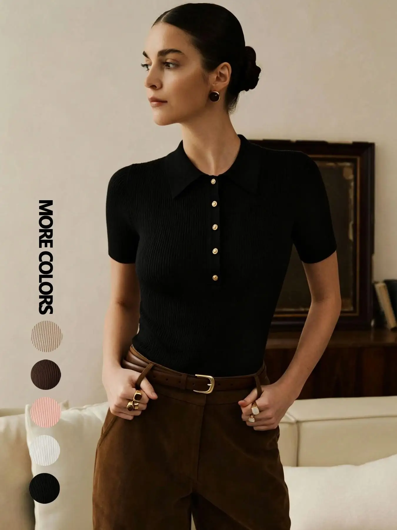 WOMEN'S 2026 SUMMER NEW KNITTED TOP, BANQUET LIGHT LUXURY RETRO STYLE SINGLE BREASTED CASUAL POLO SHIRT