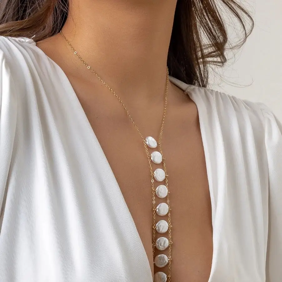 Bohemia Imitation-Pearl Cross Chest Breast Belly Body Waist Chain Necklace for Women Bikinis Summer Beach Y2K Accessories