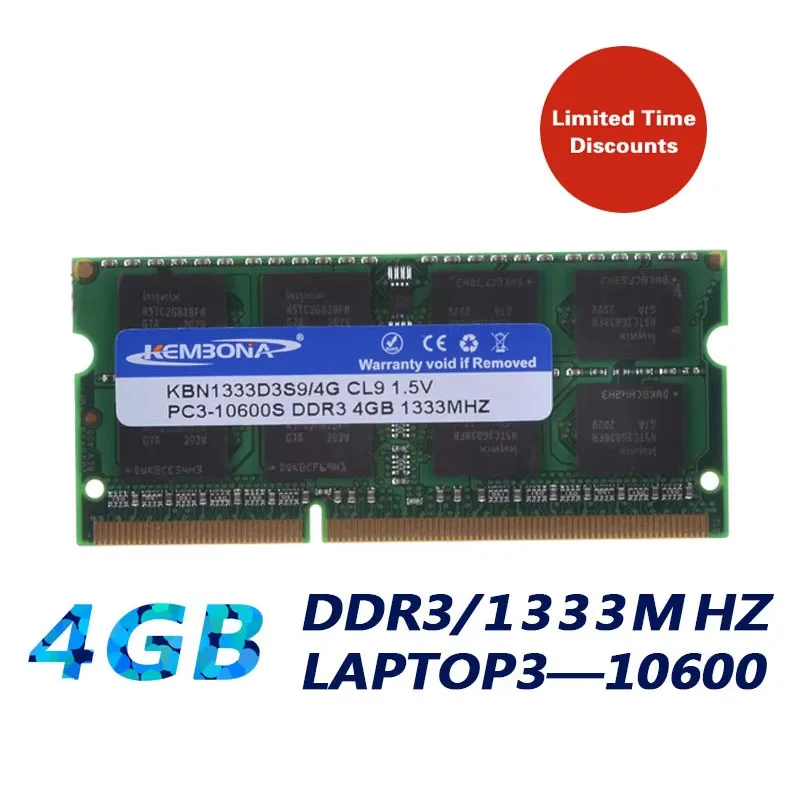KEMBONA New Sealed DDR3 1333MHz 4GB (for All Motherboarnd) PC3 10600 4GB SO-DIMM RAM Laptop Notebook Memory Lifetime Warranty
