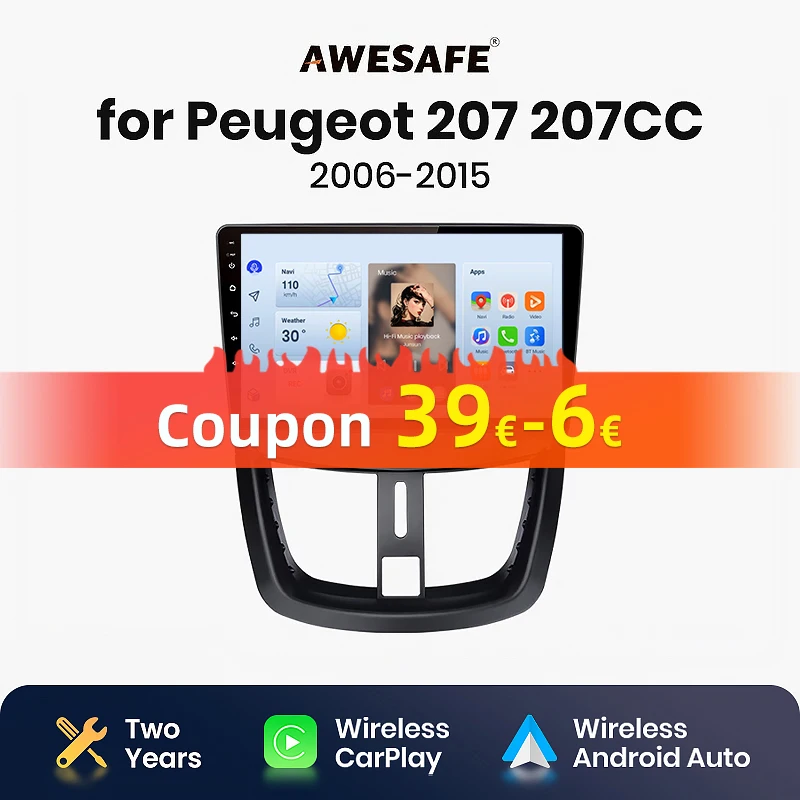 AWESAFE Car Radio for Peugeot 207 207CC 2006 2007-2015  Wireless CarPlay Android Auto car intelligent systems RDS DSP 2 din