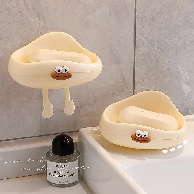 

Cute Cloud Soap Box Multi-purpose Towel Hook Punch-free Wall Mounted Soap Dishes Hanger Drainage Storage Box Bathroom Supplies