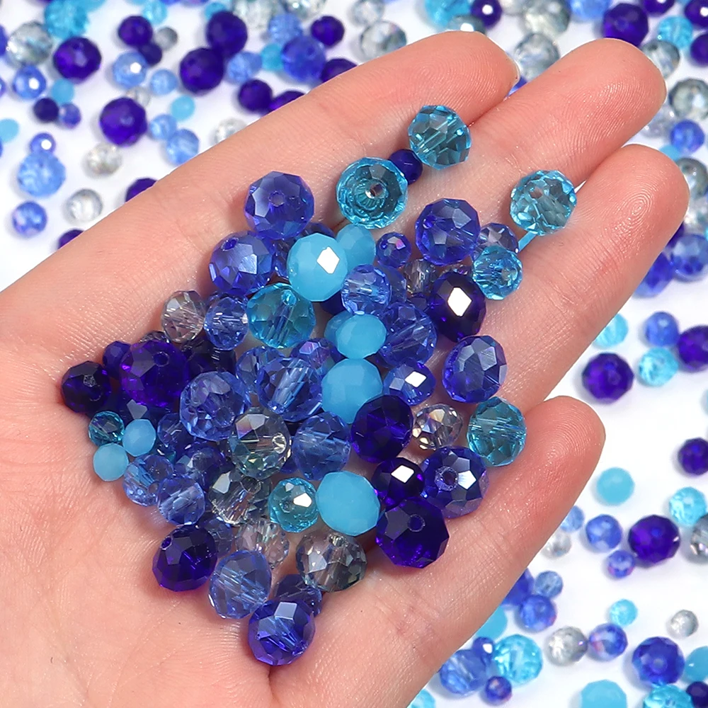 100-200pcs/lot 4/6/8/mm Mix Blue Faceted Aabcus Glass Beads Loose Spacer Beads For Jewelry Making DIY Necklace Bracelet