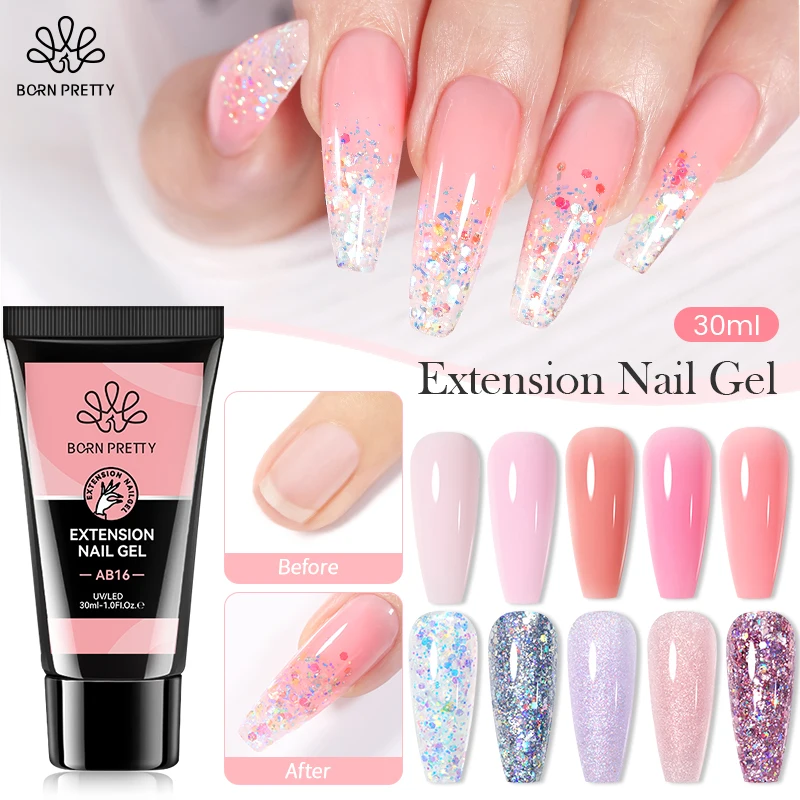 BORN PRETTY 30ml 네일 익스텐션 젤 폴리쉬 UV LED 밀키 화이트 클리어 누드 젤 매니큐어 아크릴 UV 건설 젤