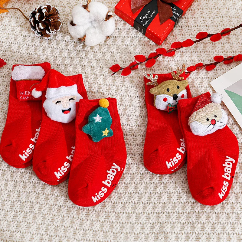 Toddler Baby Girls Boys Socks Christmas Tree Boots Santa Deer Decor Kids Dressy Short Socks Child Fall Winter Princess Socks