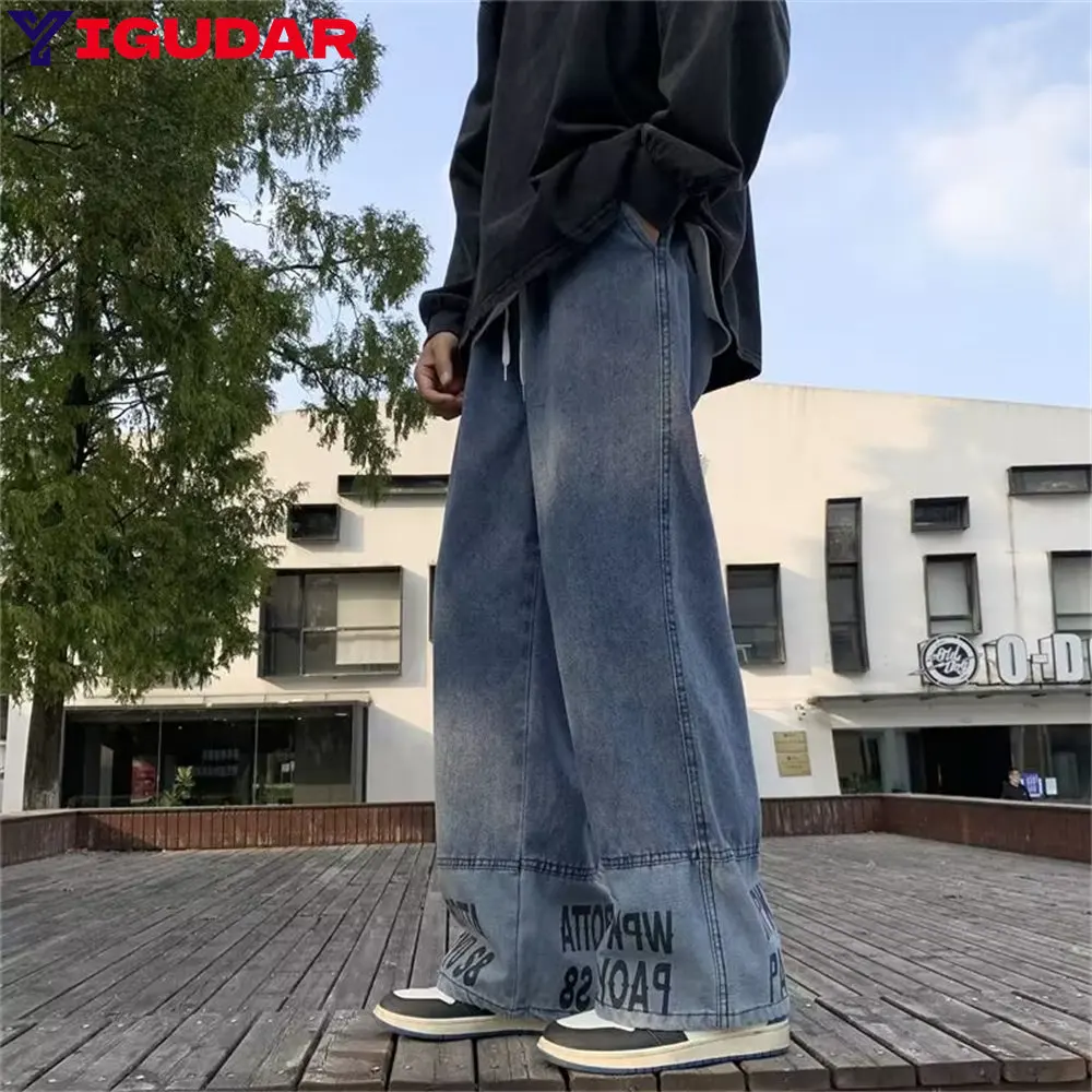 

Oversized Baggy Jeans Men Fashion Retro Casual Wide Leg Jeans Men Streetwear Loose Hip Hop Straight Denim Pants Mens Trousers