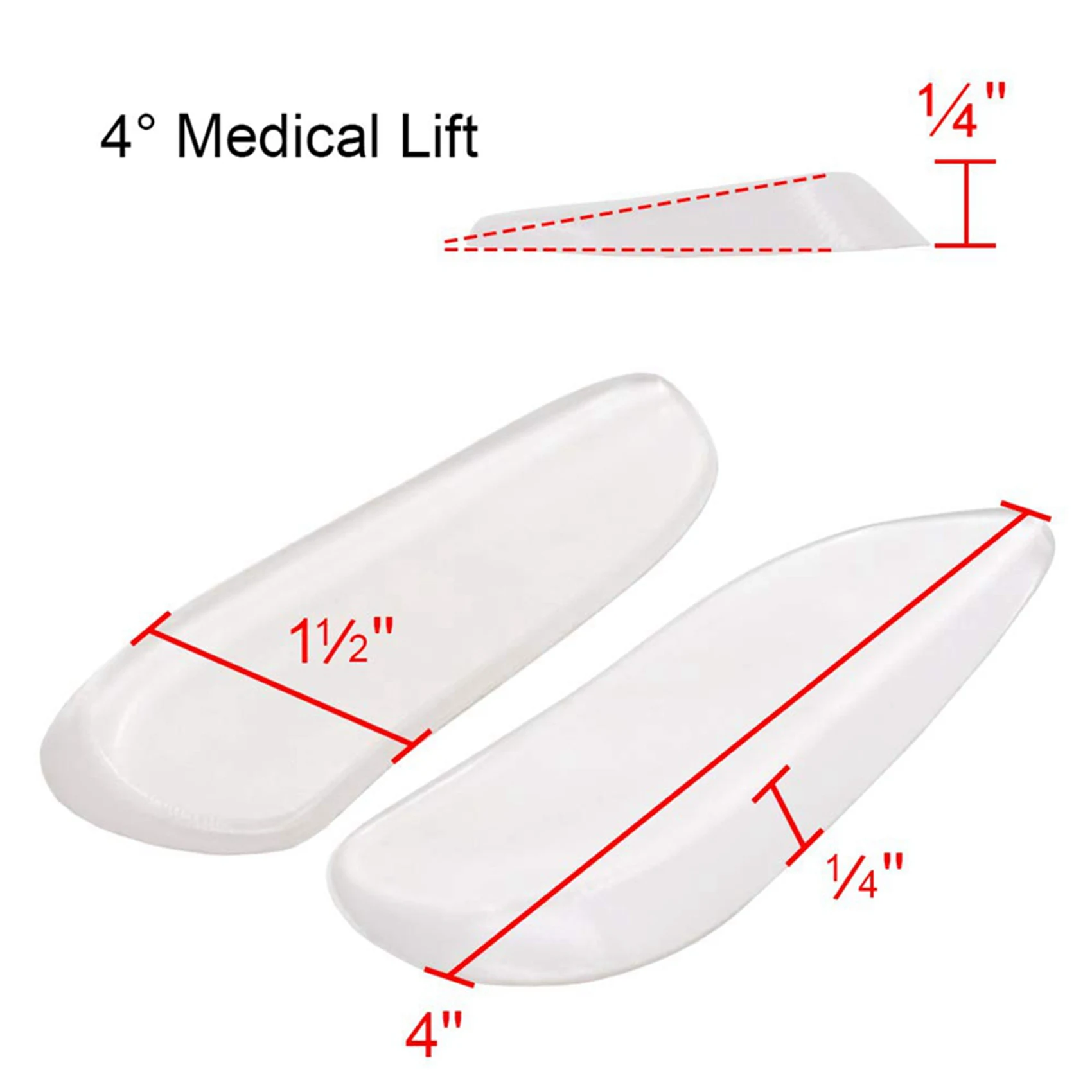 

AS96-3X Medial & Lateral Heel Wedge Silicone Insoles For Supination And Pronation, Adhesive Gel Shoe Inserts For Bow Legs
