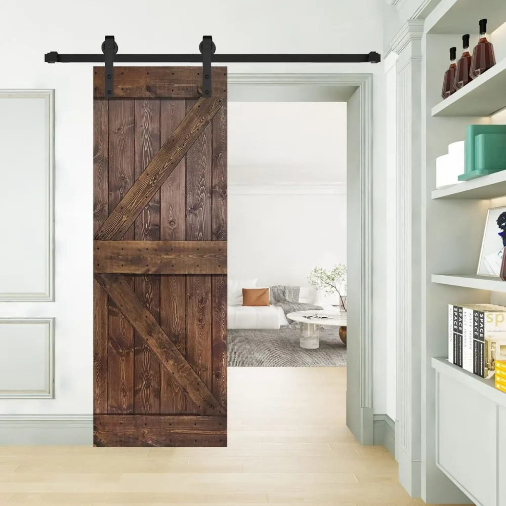 

K Style 30in x 84in. Dark WalnutFinished DIY Solid Wood Sliding Barn Door Slab (Hardware Kit NOT Included)-Assembly Needed