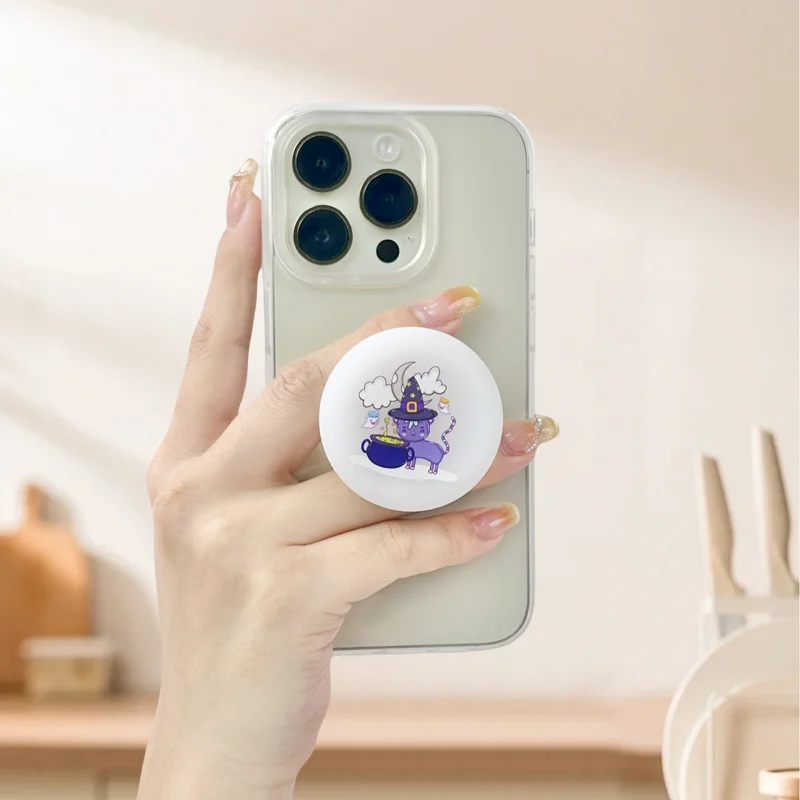 Support de poignée de téléphone portable en silicone, motif de chat rond, support collant pour smartphone, prise en P pliable, GripTok