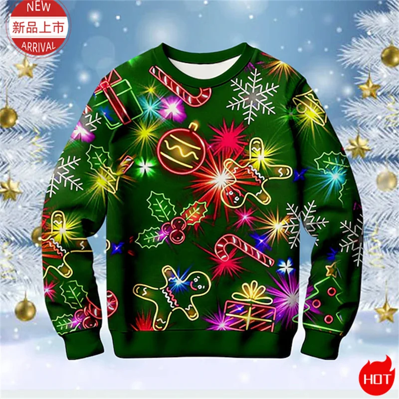 3D Cookie Colorful Gingerbread Print Sweater, Gingerbread Sweatshirt, Cookie Ugly Christmas Sweater Women Mens Christmas Clothes