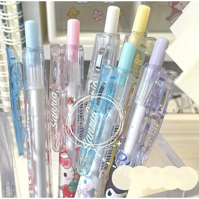 5/6/8PCS Set Kawaii Sanrio Roller Ball Pen Cartoon Anime Stationery Kuromi My Melody Cinnamoroll 0.5MM Black Student Use