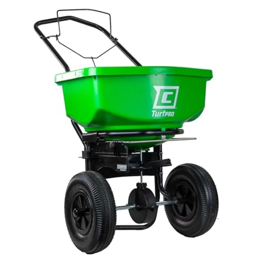 

Lawn and garden spreader for fertilizer and seeds application; poly hopper material; black color; weather-proof all-season 80 l