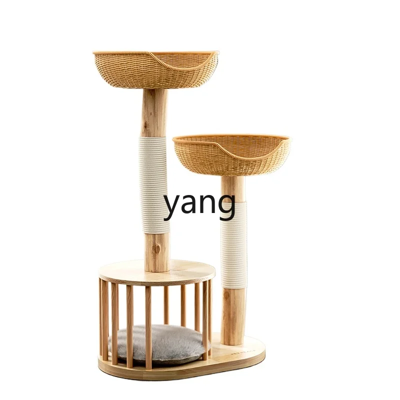 LH solid wood cat climbing frame rattan cat nest tree integrated small apartment sisal cat scratching shelf