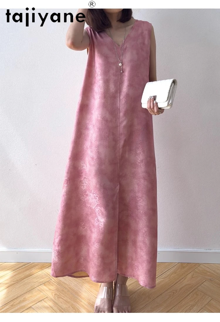 TAJIYANE 100% vera seta di gelso abiti lunghi donna estate 2025 gilet reversibile abito da festa abiti da donna vestiti плаokubе жletiе