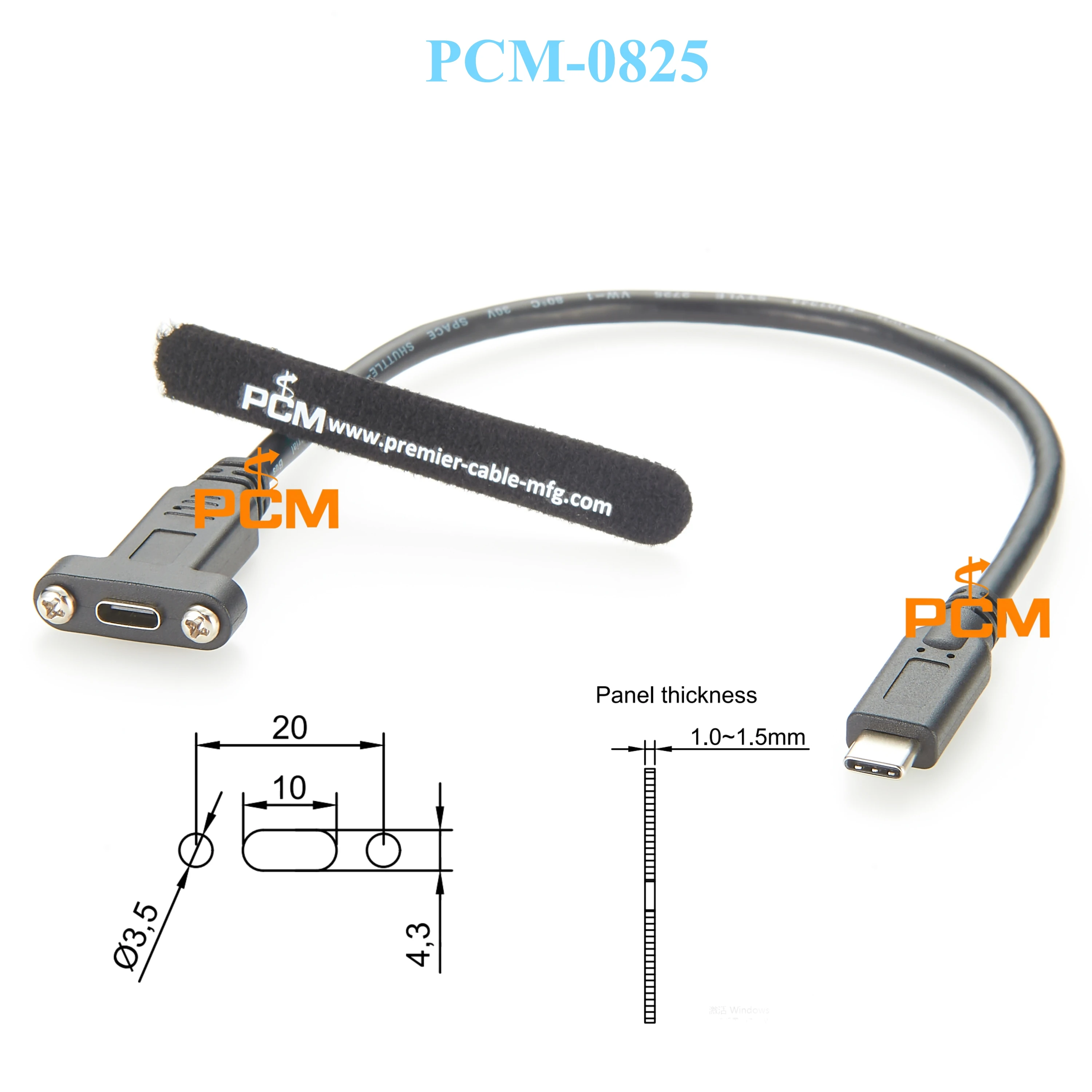 2pcs 0.3m 10Gbps USB C female to USBC Male Wire Extender Data Cord USB 3.1 Type C Extension Cable with Panel Mount Screw