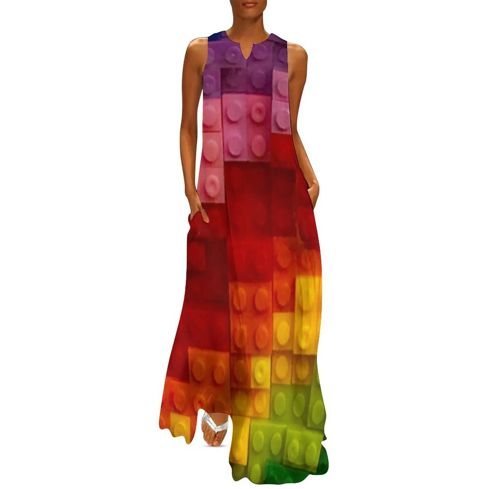 Building block style rainbow colours Long Dress summer dress sexy short dresses daring