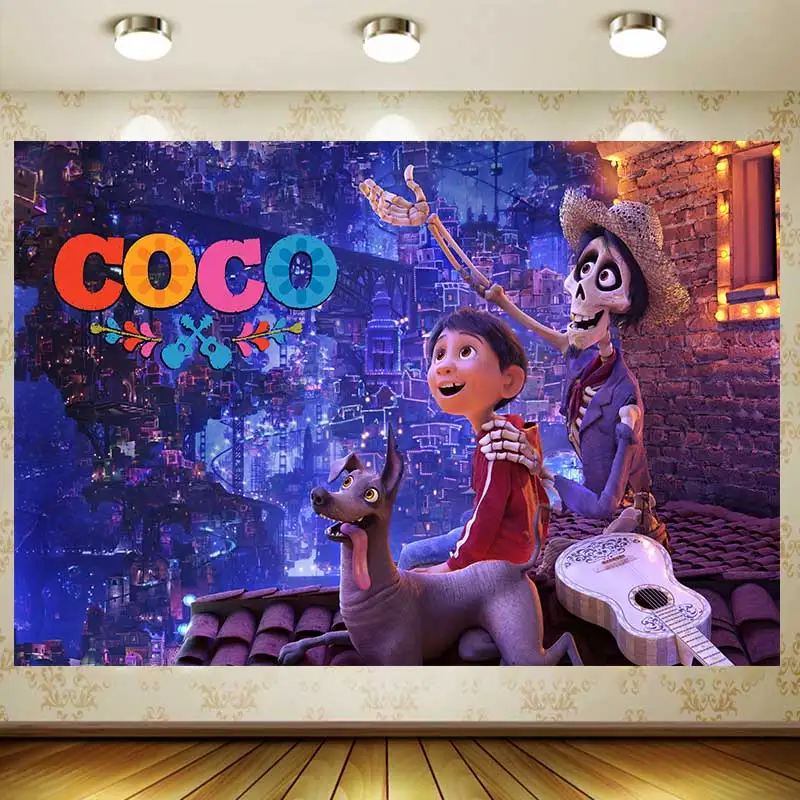 Disney Coco Background Boy Birthday Party Decoration Skeleton Tapestry Baby Shower Supply Decor Backdrop Banner Gift