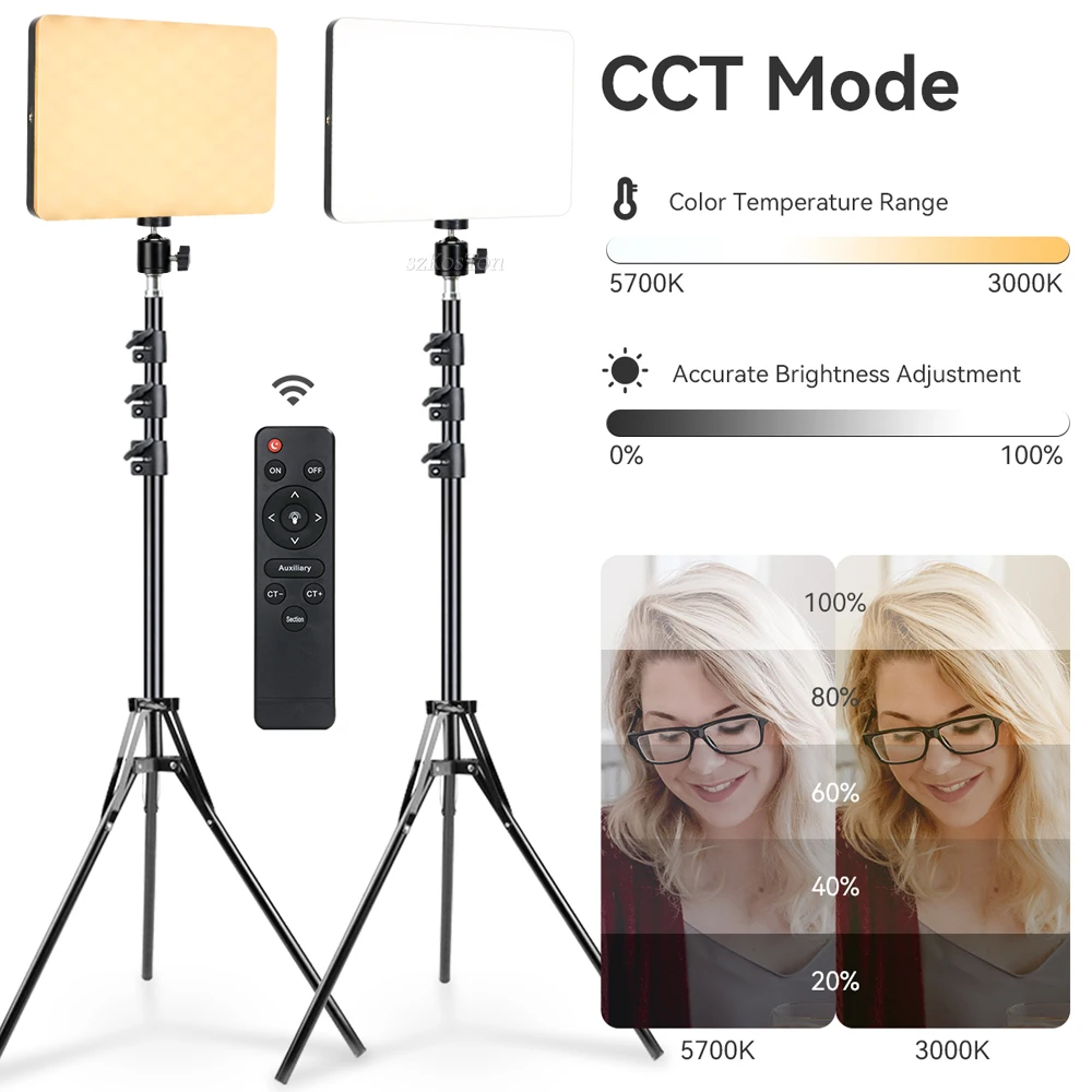 Photo Studio LED 2700k-5700k Video Fill Lamp Light Panel Photography Lighting With Tripod Stand Long Arm EU Plug For Live Stream