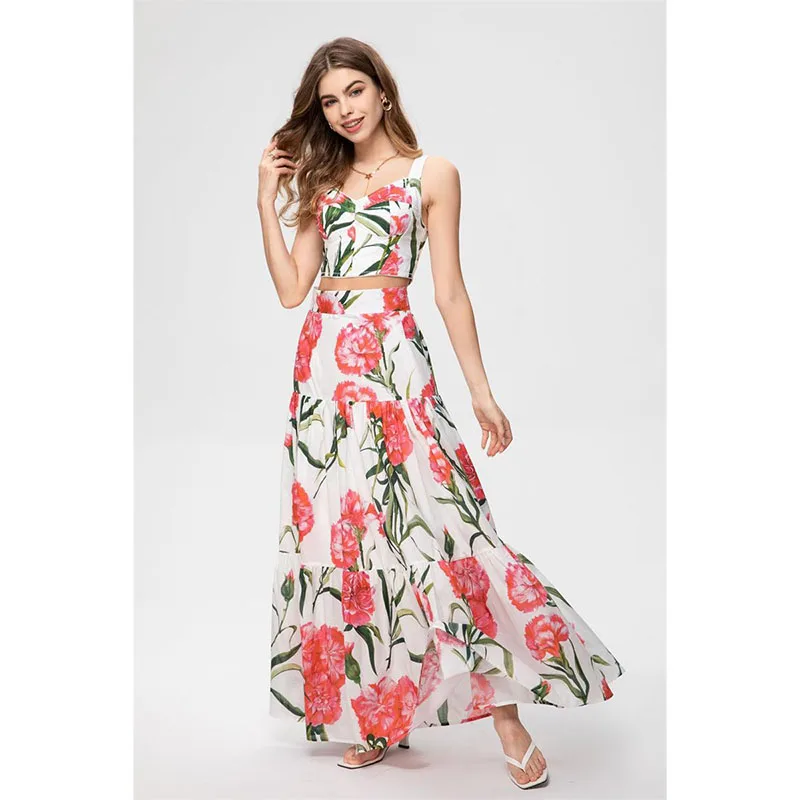 Runway Designer Set 2023 High Quality Spring Summer Women Suits Printed Top+Long Skirt Two-piece Sets NP1938L