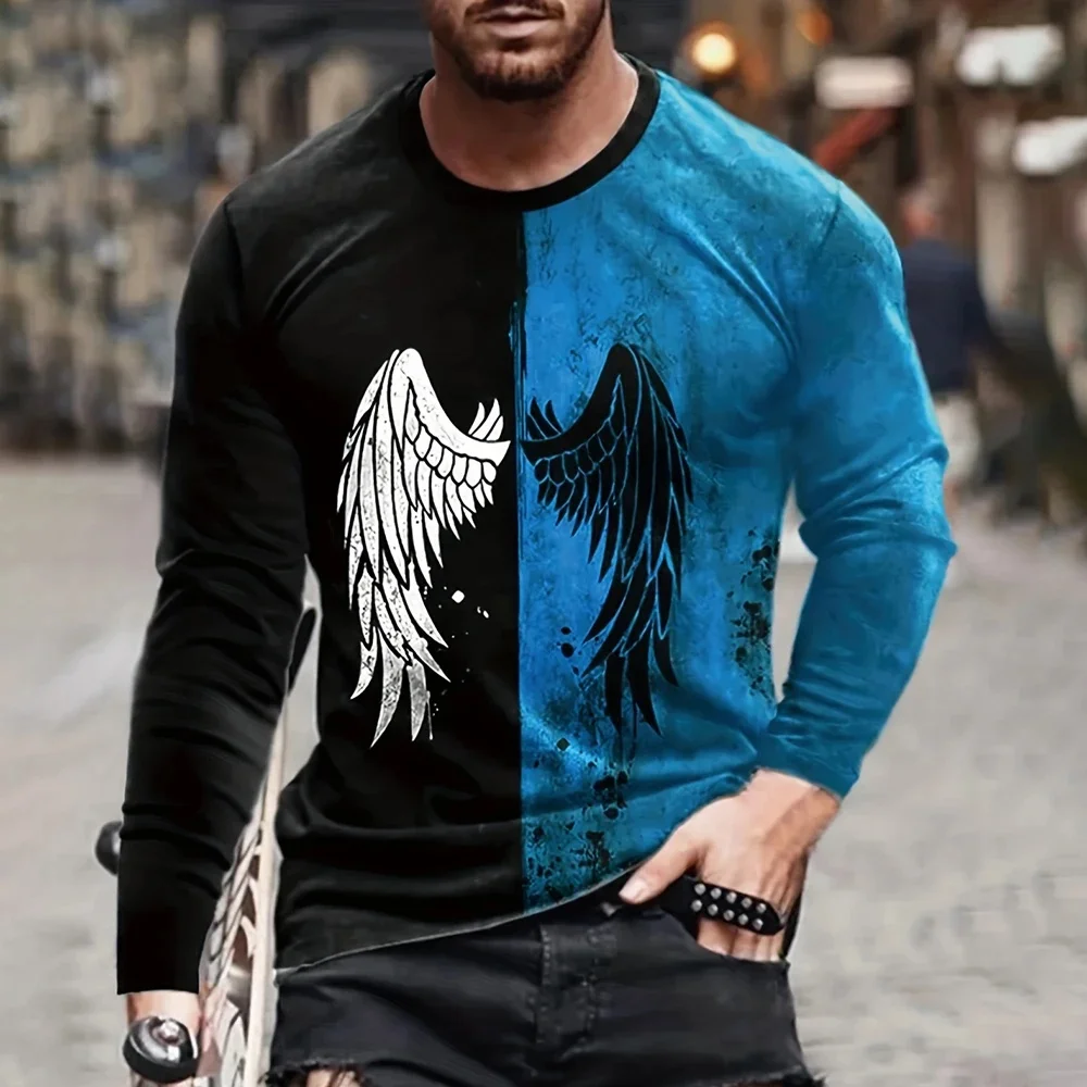 2026 Autumn/Winter Men's Jesus Christ Pattern T-shirt, Cross Wings, 3D Printed T-shirt, Casual Long Sleeve, Loose Round Neck Top view 4