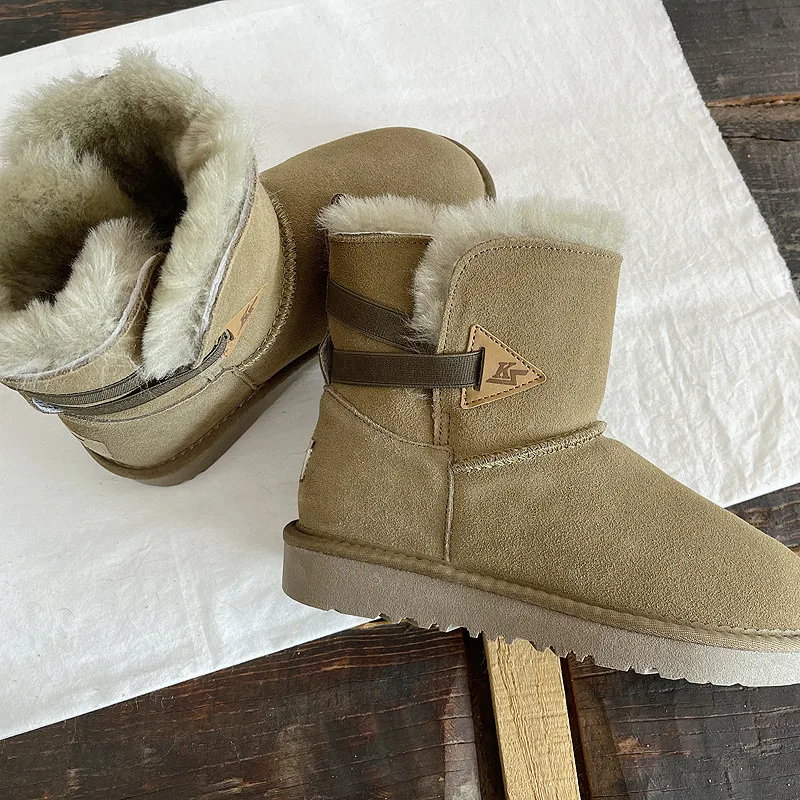 Careaymade-Hot Genuine leather wool women boots,warm thickened  winter plush snow shoes,Northeast fur cotton women short boots