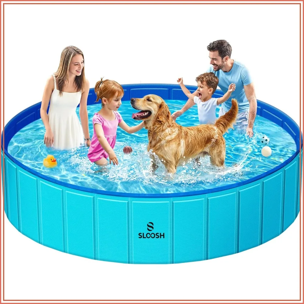 

Foldable Hard Plastic Dog Pool, Anti-Slip Collapsible Pet Bath Tub for Indoor Outdoor Backyard Use, 71" x 12" Blue
