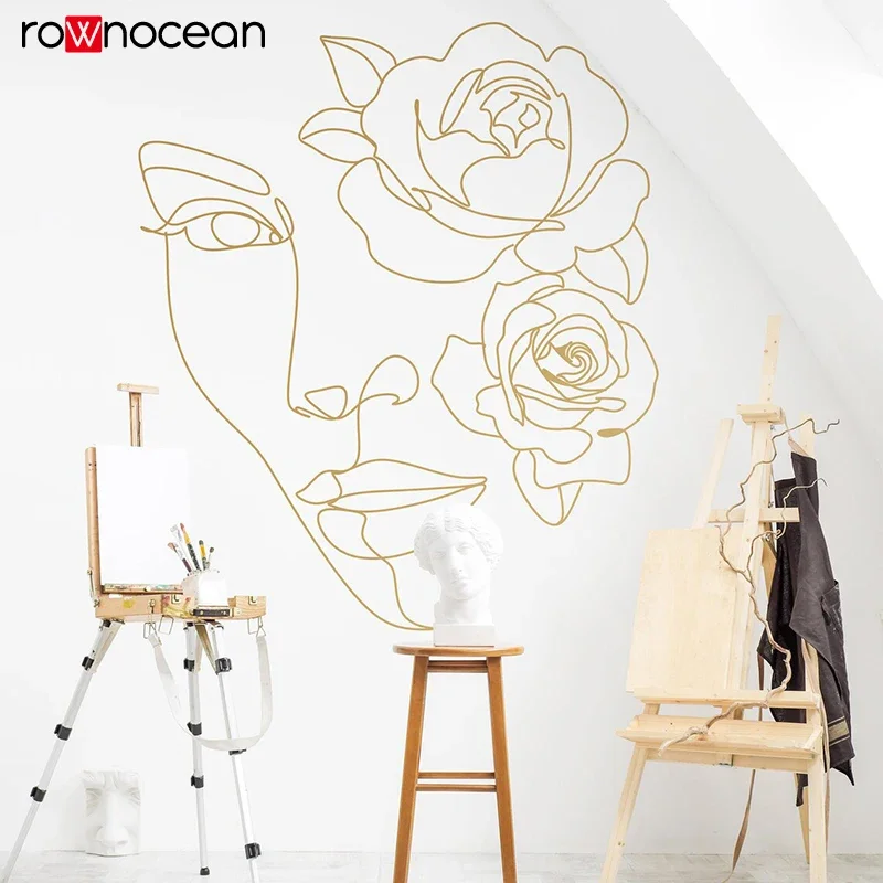 Line Drawing Wall Decal, Floral Head  Wall Artwork Picasso Line Drawing Wall Sticker Beauty Salon decoration E950