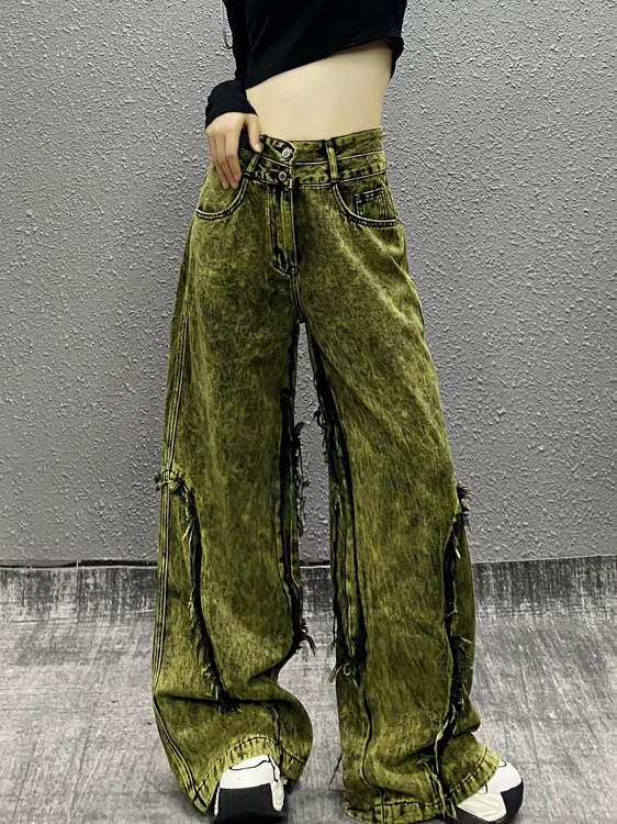 

Женские джинсы с высокой талией и широкими штанинами в стиле тай-дай, свободные, прямые, длиной в пол, для весны и осени, повседневные, струящиеся