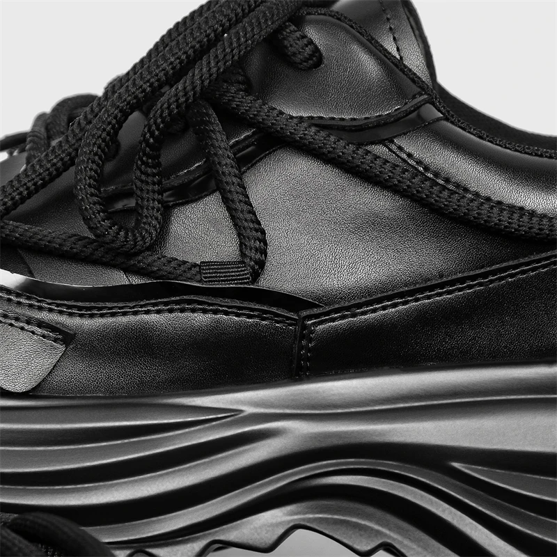 Luxury Brand Original Design Street Style Sneakers For Men Women Black Leather Cross Strap Fashion 6CM Height Increasing Shoes