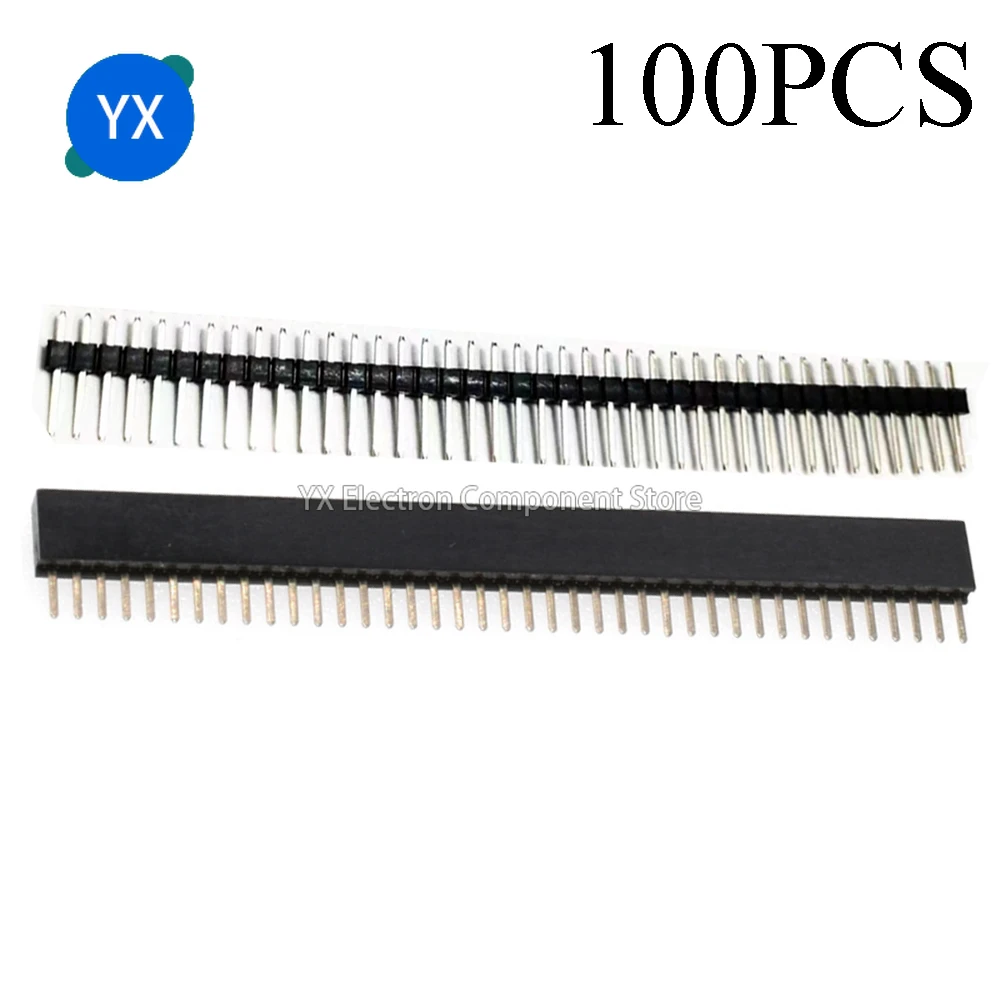 100pcs Jst Connector Strip 40Pin 1x40 Single Row Male and Female 2.54 Breakable Pin Header Connector Strip for Arduino Black