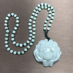 Natural Jadeite A Product Pendant Trendy Versatile Women's Flower Sweater Chain