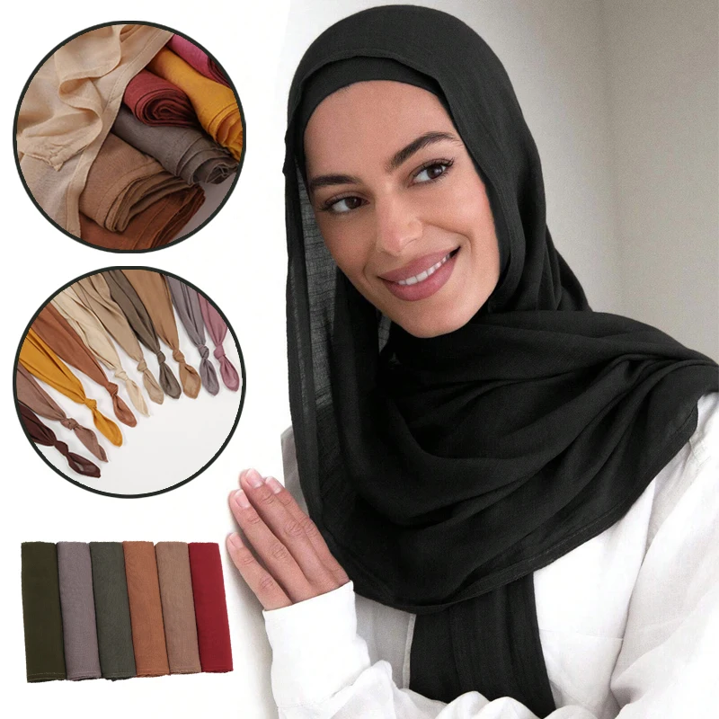 170*70cm Small Size Soft Viscose Rayon Headscarf Muslim Hijabs for Women Solid Color Wide Edge Thin Plain Shawls Muslim Female