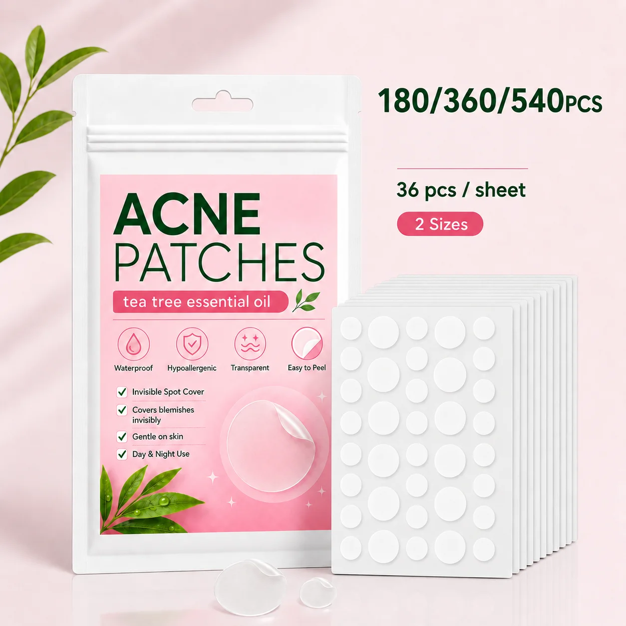 Bulk Pack Hydrocolloid Spot Patches 180/360/540PCS Waterproof Sweat-Proof Seamless Gentle Non-Irritating Skin Refreshing
