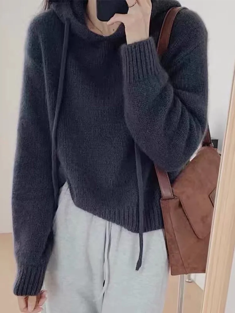 

Свободный свитер с капюшоном из 100% кашемира, женский пуловер, ленивый свитер, свитер с капюшоном, осень и зима