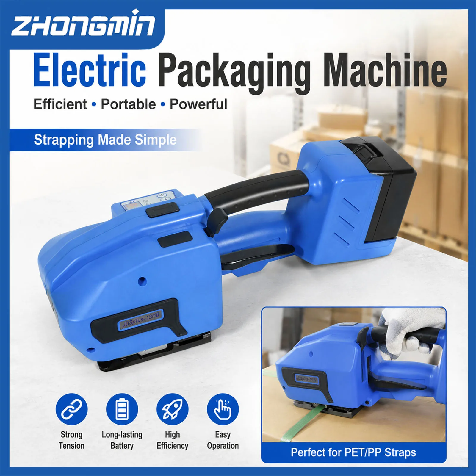 ZM-JDSplus Electric Strapping Machine Handheld Strapping Tool Semi-automatic Welding Banding Tool for PP PET Pallet Wrapper