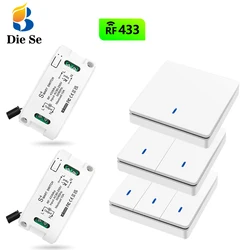 Diese Wall Switch 433Mhz wireless rf 86 wall panel transmitter Safety Switch and AC 110V 220V relay receiver for Light LED Lamp