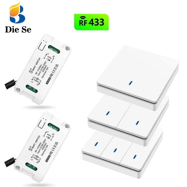 Diese Wall Switch 433Mhz bezprzewodowy nadajnik panelu ściennego rf 86 Wyłącznik bezpieczeństwa i odbiornik przekaźnika AC 110V 220V do lampy LED