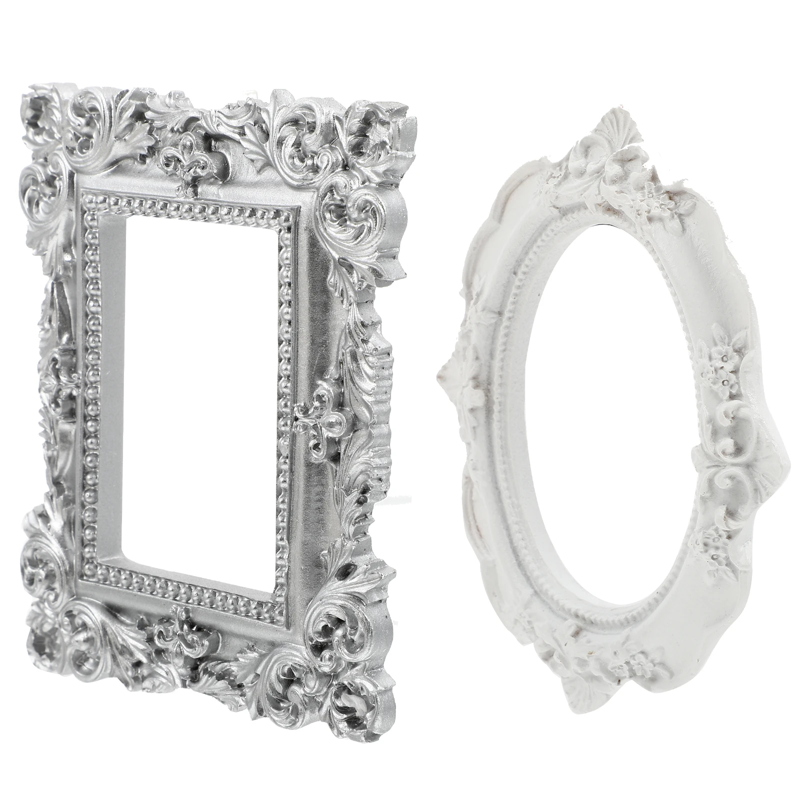 

2pcs Mini Frames White Silver Handheld Photo Prop Nail Props for Jewelry Home Office Decor Picture Frame Adornment