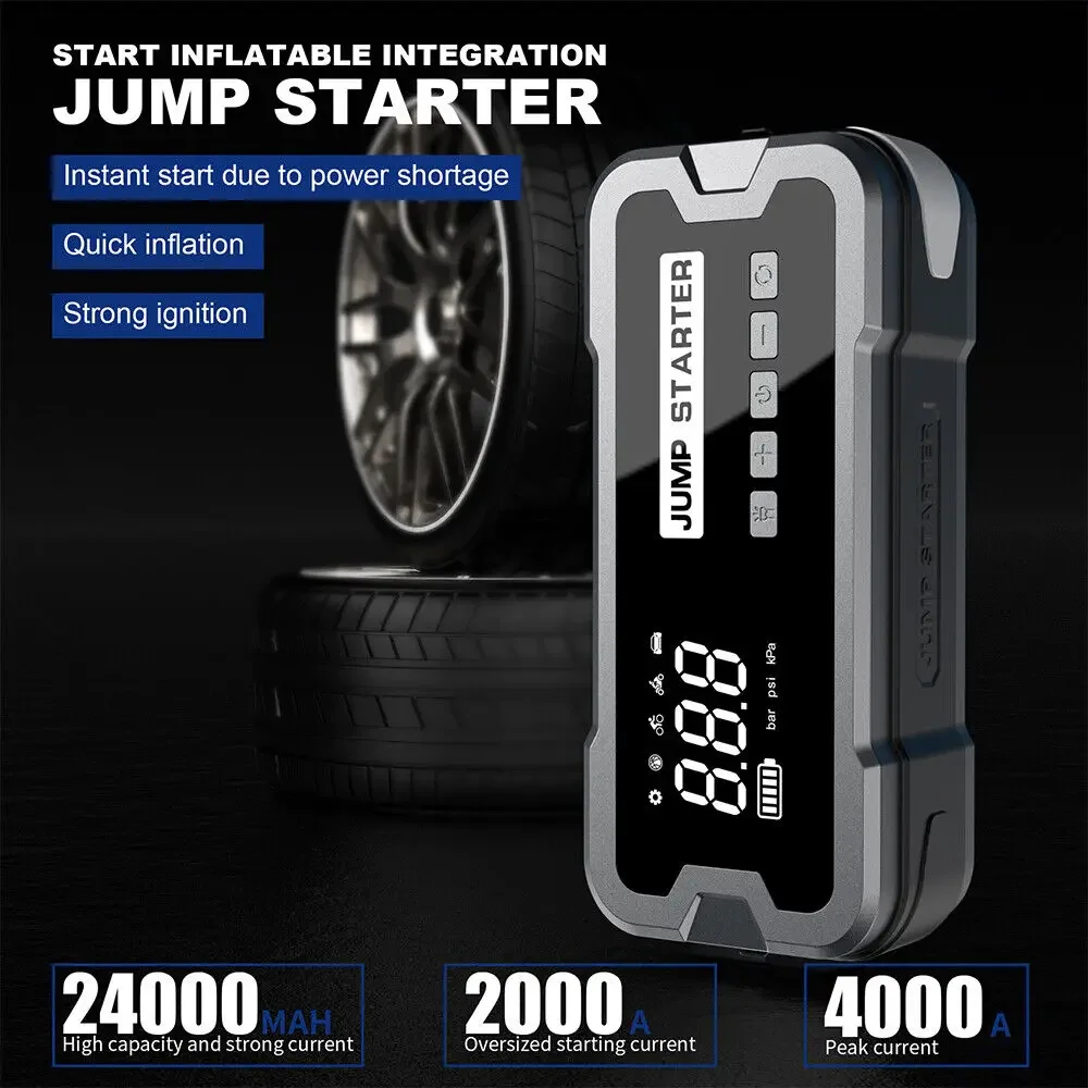 24000mAh Car Jump Starter Air Pump 25 Cylinder Inflatable Pump with Air Compressor Jumper Box Power Bank Battery Charger