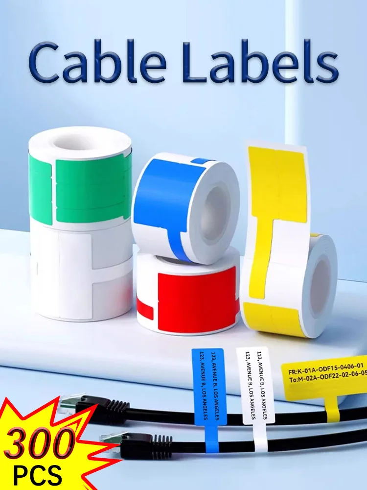 100/300 szt. Etykiety na kable, samoprzylepne, trwałe, w rolce, do oznaczania przewodów i sieci, papier termiczny do drukarki przenośnej — zdjęcie produktu 7