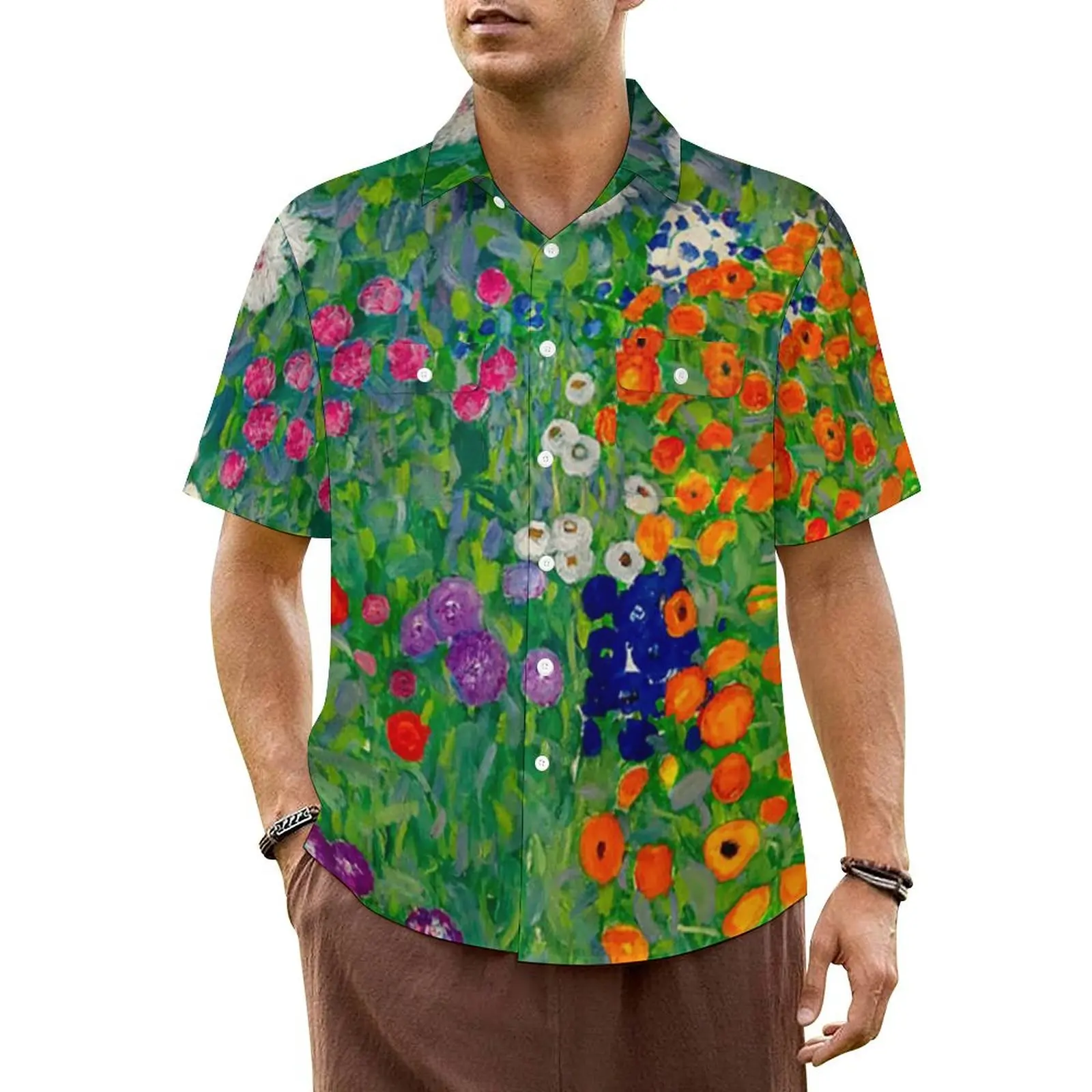 

Colorful Floral Hawaiian Shirt For Men Beach Gustav Klimt Casual Shirts Short-Sleeve Fashion Design Novelty Plus Size Blouses