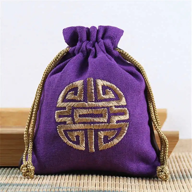 10PCS Cotton Jute Pouches for Jewely Chinese FU Bags Multi Colors C088