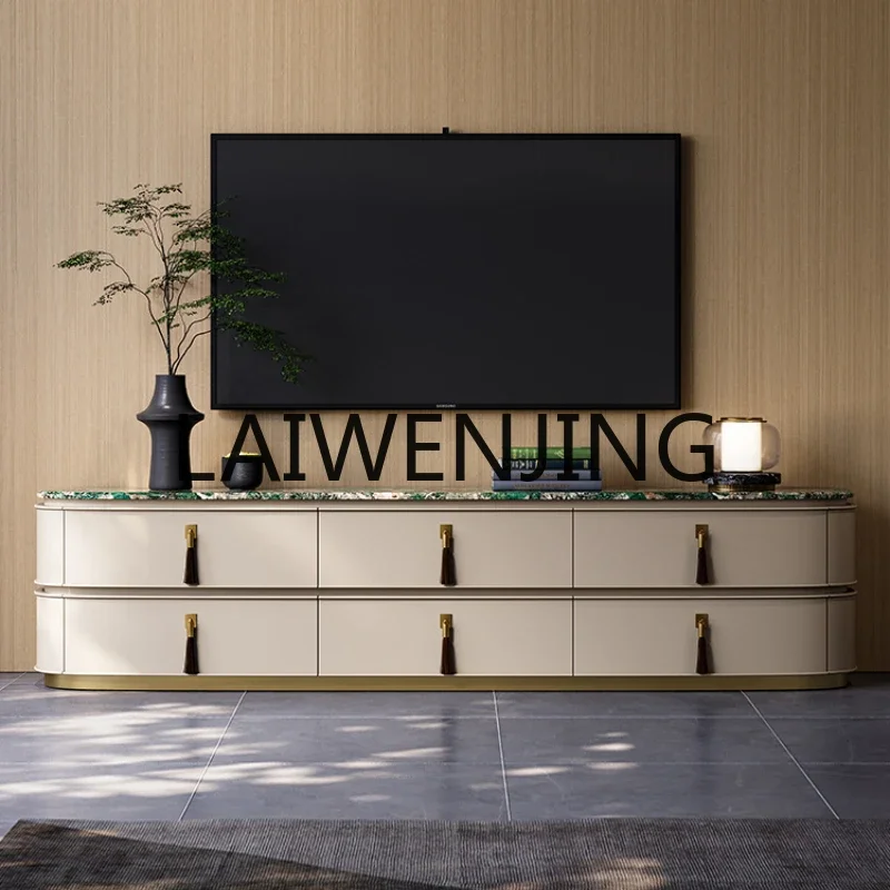 Light luxury TV cabinet large apartment marble living room fashion custom Italian high-end floor cabinet coffee tablecombination