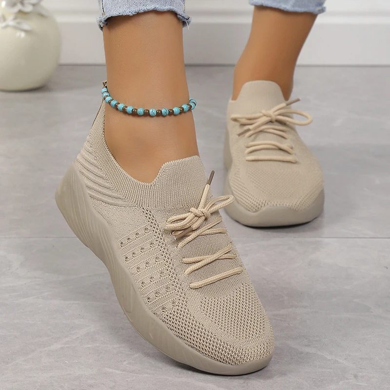 Knitted Breathable Sneakers Women Lightweight Non Slip Woman Tennis Shoes Comfortbale Slip On Casual Shoes Zapatillas Mujer 2023